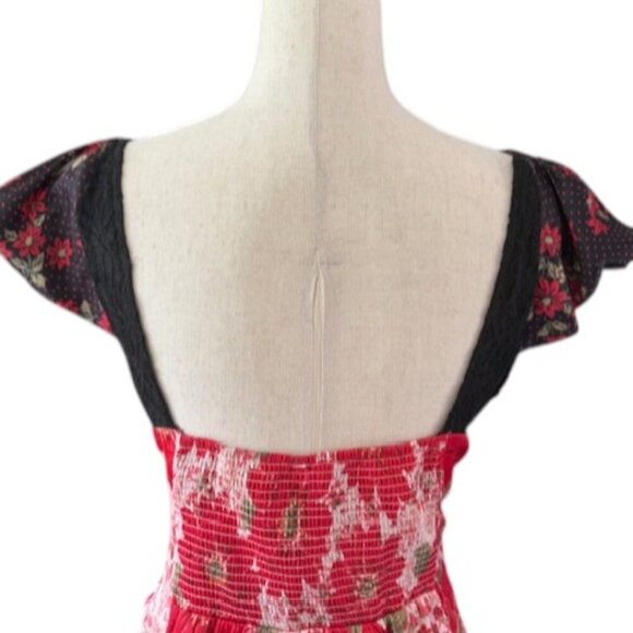 Free People Aurora Dress Red Floral A-line Mini Babydoll Puff Sleeves Large NWOT - Picture 10 of 16